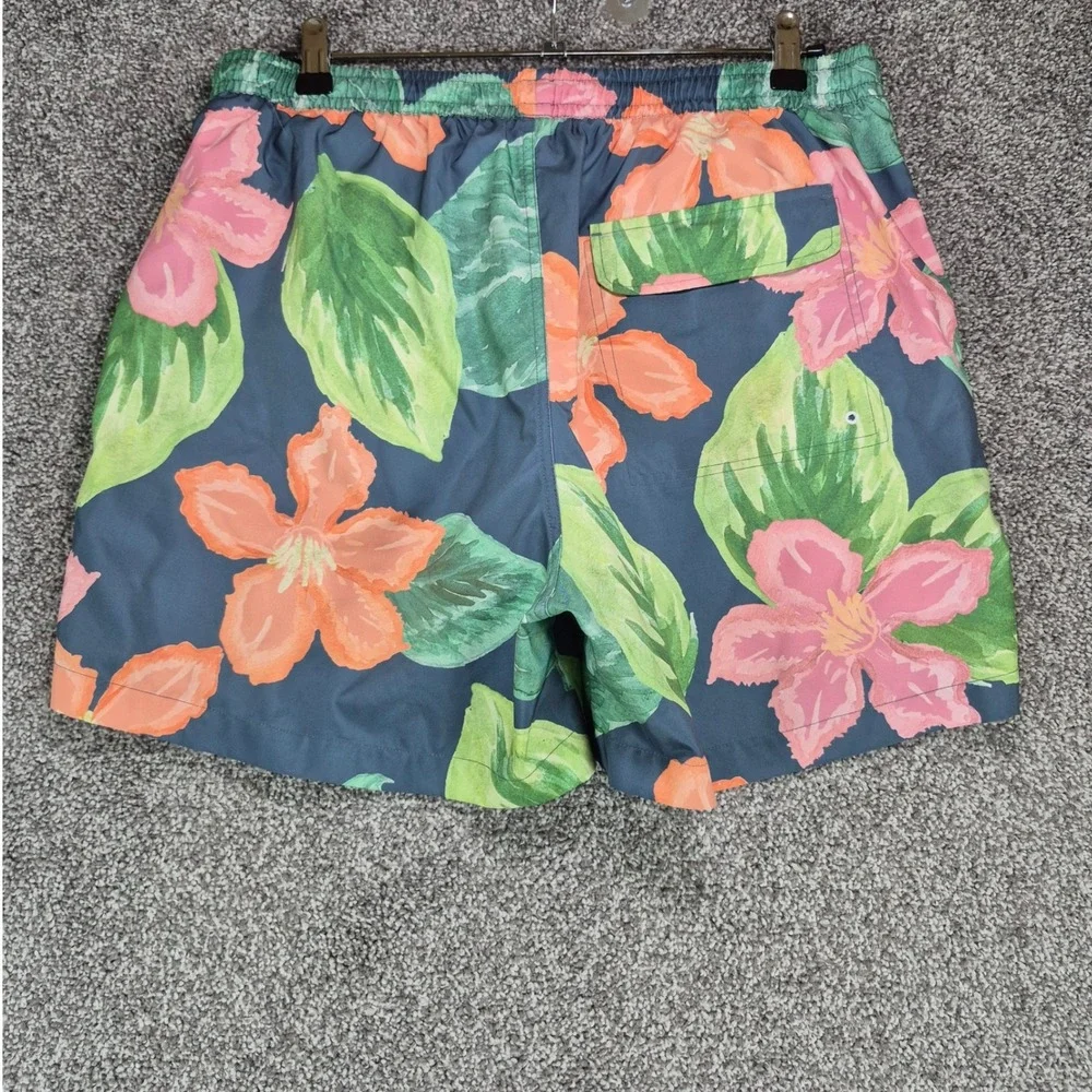Duvin Swim Trunks Mens Large Green Floral Tropical Mesh Lined Shorts